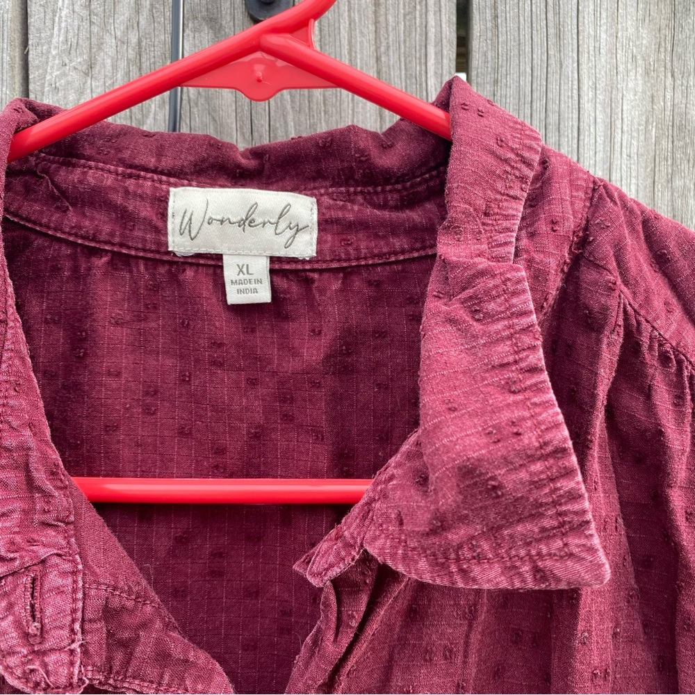 Swiss Dot‎ Wonderly Button Down Shirt Womens XL Burgundy Excellent - Picture 3 of 6